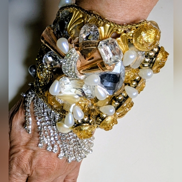 Wendy Gell gold and Crystal Jewelry - Wendy Gell Over The Top Gold Pearl And Crystal Wristy. Super Bling!